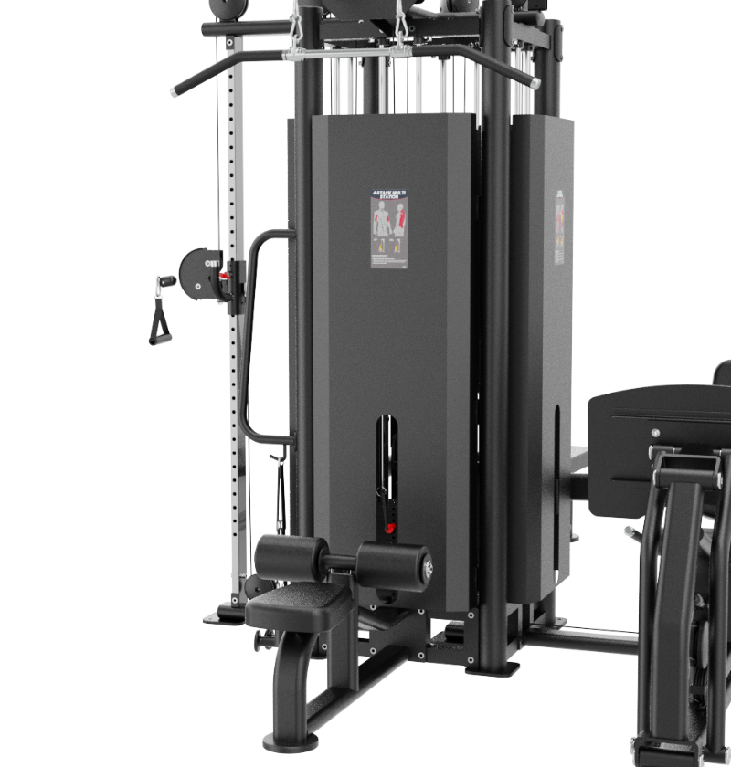 4 Stack Multi Station Black Gym Equipment Displayed on a White Background 