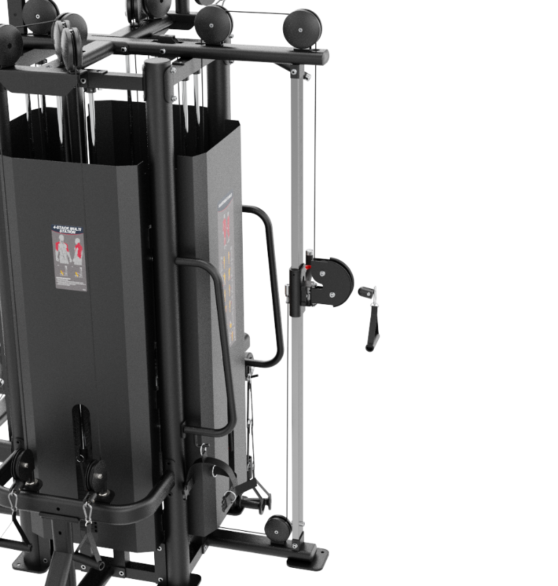 4 Stack Multi Station Black Gym Equipment Displayed on a White Background 
