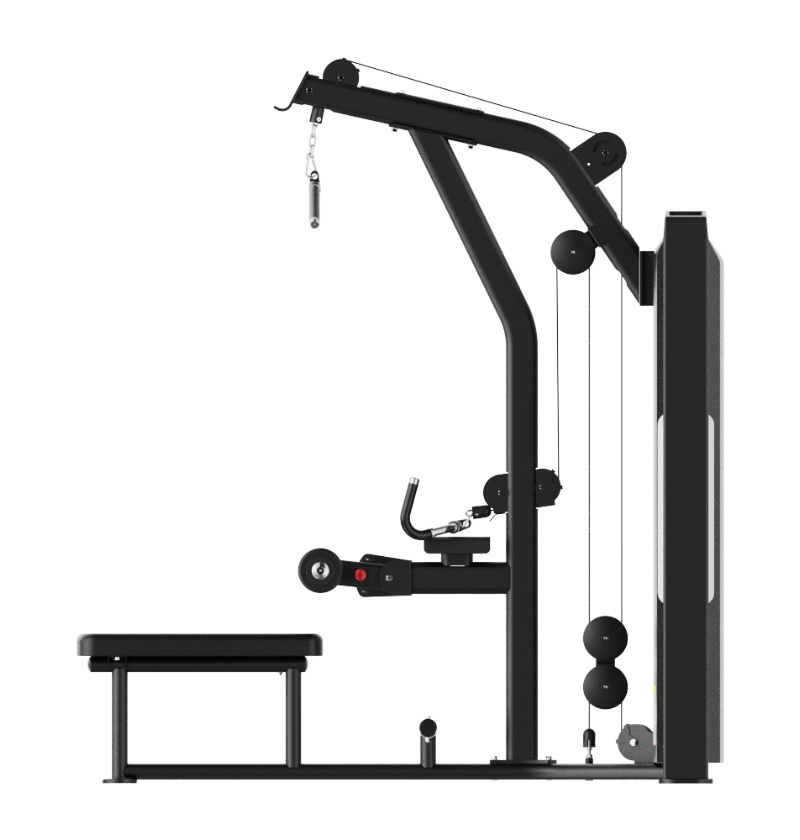 Lat Pulldown Seated Row Black Selectorized Gym Equipment Displayed on White Background 