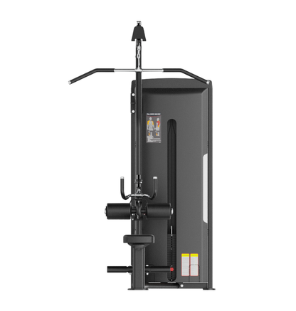 Lat Pulldown Seated Row Black Selectorized Gym Equipment Displayed on a White Background 