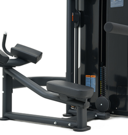 Rear Kick Black Selectorized Gym Equipment Close Up of Padded Seat 