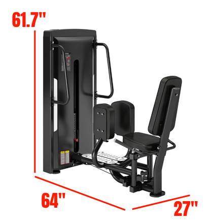 Standing Seated Abduction Black Selectorized Exercise Equipment Displayed Labeled with Dimensions 
