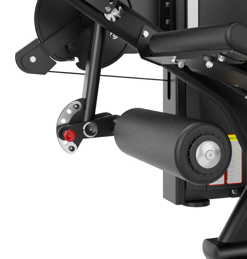 SA037 leg curl/extension black selectorized workout machine close up leg pad displayed on a white background 