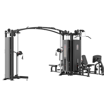 5 Stack Multi Station Black Gym Equipment Displayed on a White Background 