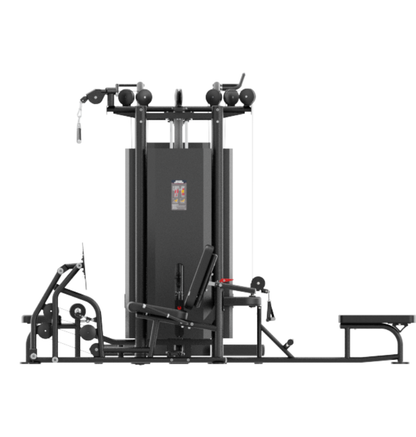 5 Stack Multi Station Black Gym Equipment Displayed on a White Background 