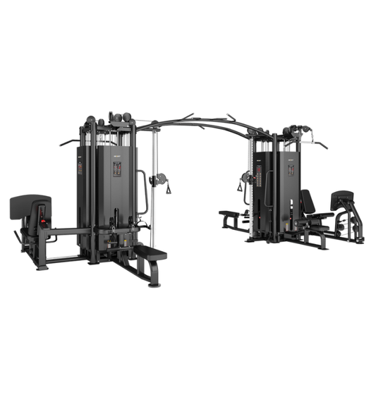 8 Stack Multi Station Black Gym Equipment Displayed on White Background 