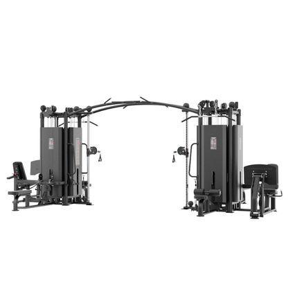 8 Stack Multi Station Black Gym Equipment Displayed on White Background 