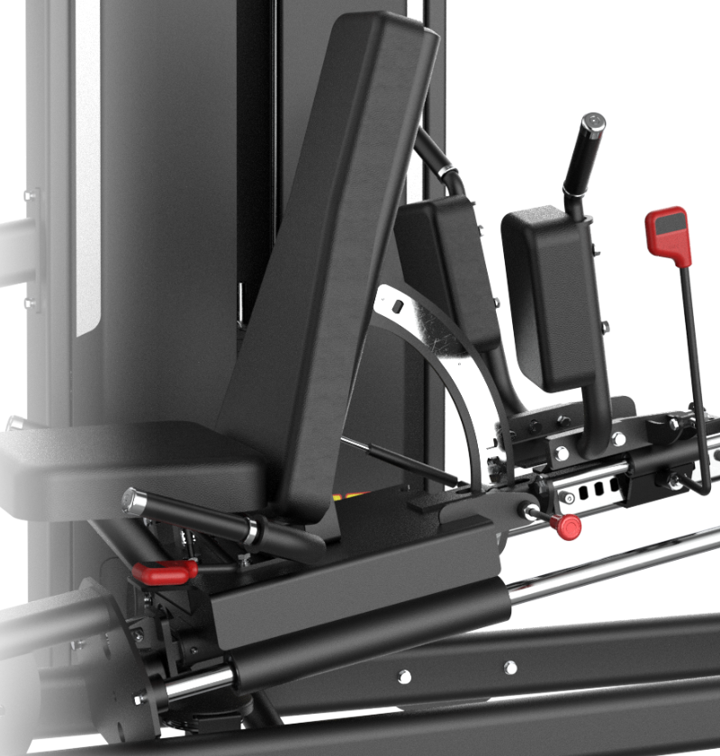 Leg Press Hack Squat Black Selectorized Exercise Machine Gym Equipment Close Up Seat Adjustment 