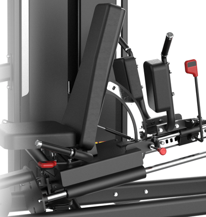 Leg Press Hack Squat Black Selectorized Exercise Machine Gym Equipment Close Up Seat Adjustment 