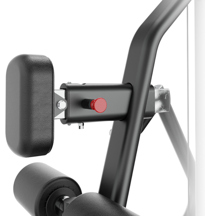 Multi Pulldown Row Black Selectorized Exercise Machine Gym Equipment Close Up of Padded Seat 