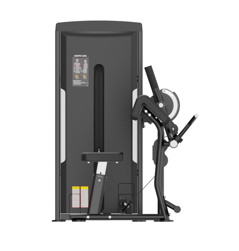 Bicep Triceps Black Selectorized Exercise Machine Displayed on White Background