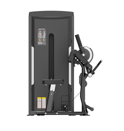 Bicep Triceps Black Selectorized Exercise Machine Displayed on White Background