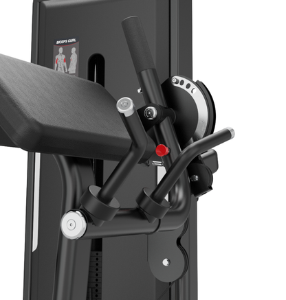 Bicep Triceps Black Selectorized Exercise Machine Close Up of Handles 