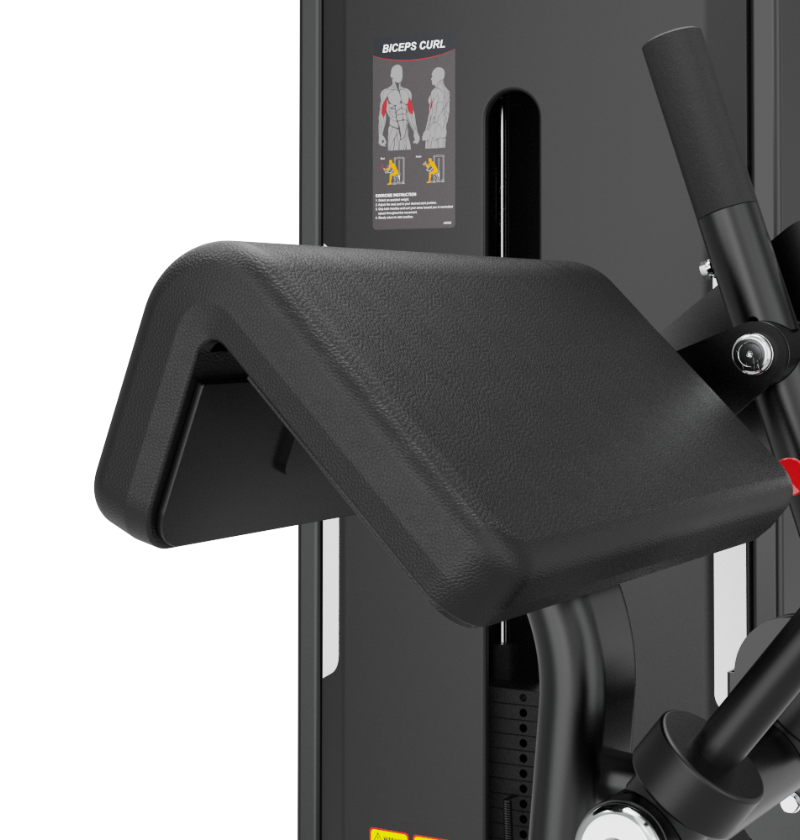 Bicep Triceps Black Selectorized Exercise Machine Close Up of Padded Seat