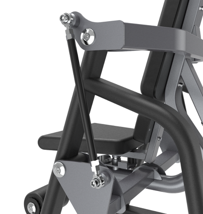 Close-up of a black plate loaded ab crunch machine with black padding and on a white background