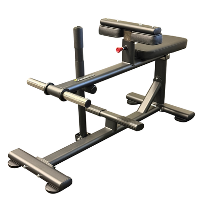 A black plate loaded seated calf machine shown on a plain white background.