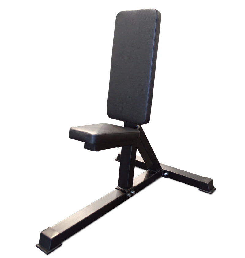 A black tricep seat designed for seated dumbbell exercises, featuring a flat seat with no additional accessories.