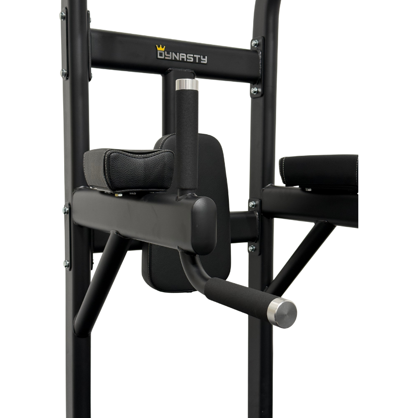 DR008 VKR Chin Dip Stand black workout equipment close up padded handles displayed on a white background 