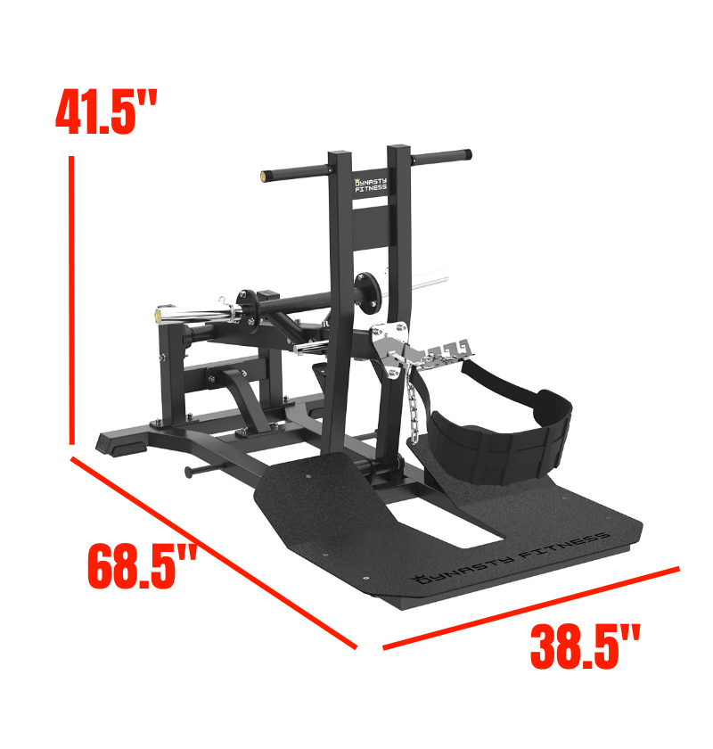 Belt Squat Black Plate Loaded Gym Equipment Labeled with Dimensions 