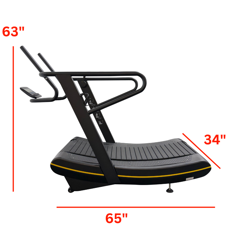 AirGo Curve Treadmill with labeled dimensions 