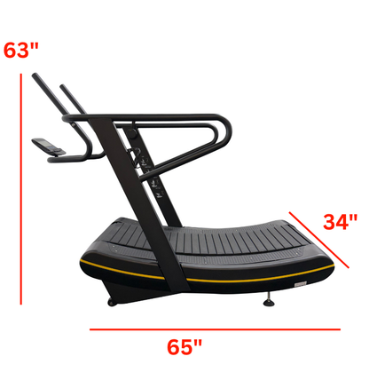 AirGo Curve Treadmill with labeled dimensions 