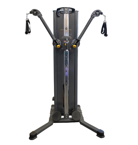 Grey dual cable cross machine on a white background.