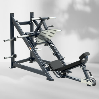 A leg press machine displayed, perfect for home gym setups, highlighting its structure for strength training exercises.