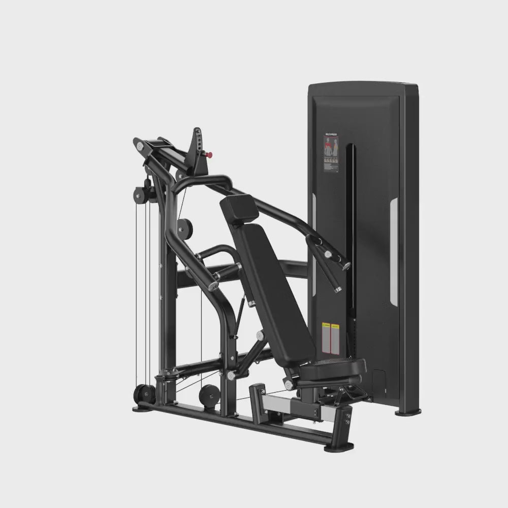 Multi Press Black Selectorized Exercise Machine Gym Equipment Display Video