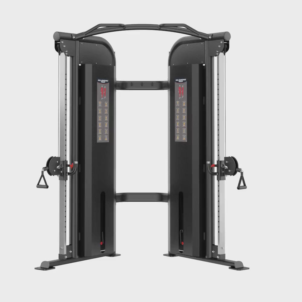 Dual Adjustable Pulley Black Selectorized Gym equipment Display Video