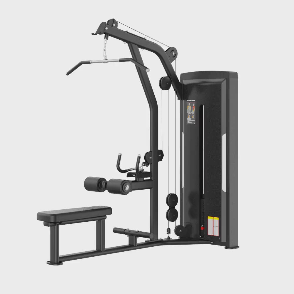 Lat Pulldown Seated Row Black Selectorized Gym Equipment Display Video 360
