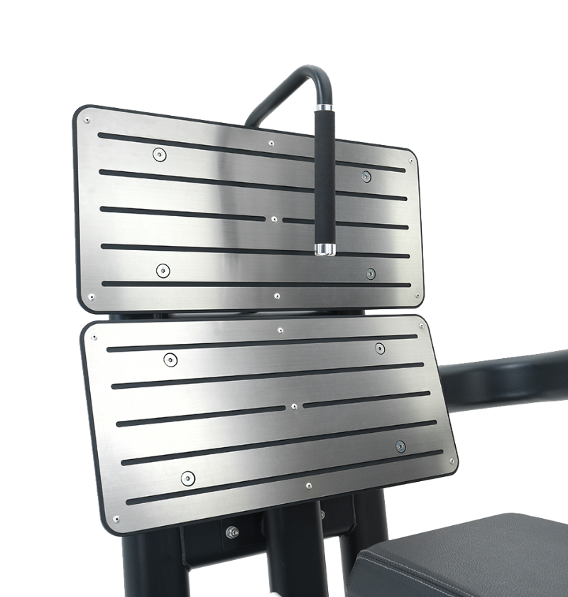 Two position foot plate on the leg press hack squat on a white background