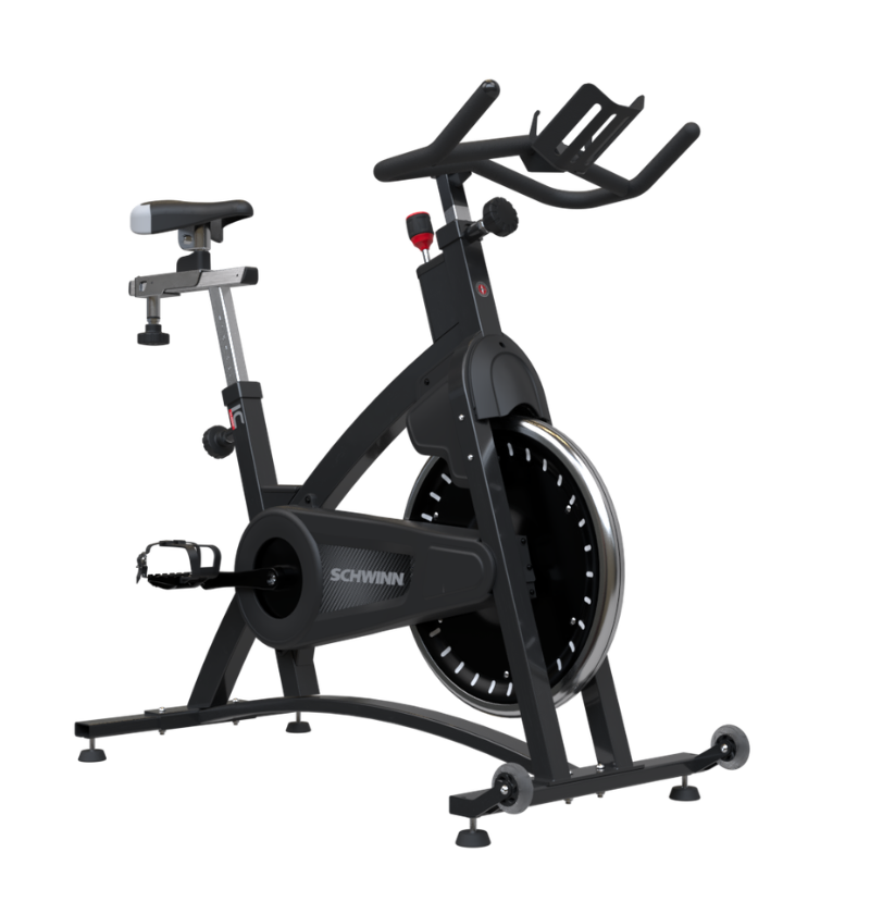 Black exercise bike with Schwinn branding on a white background