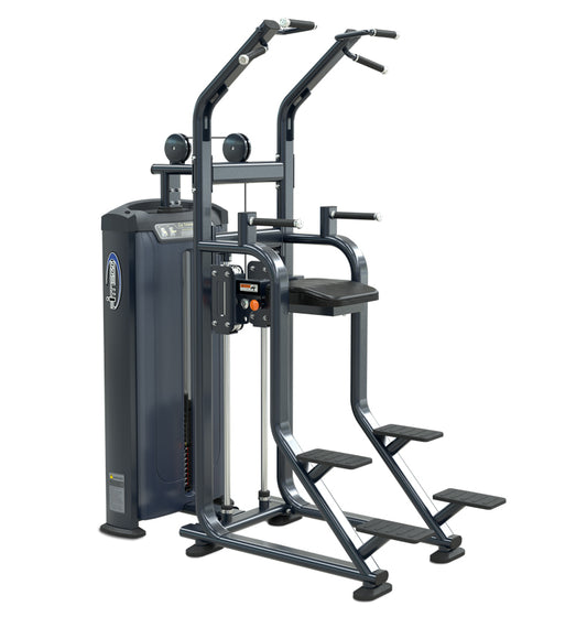 The PL7920 Assisted Chin Dip Combo, a piece of bodybuilding equipment, is presented on a white background.