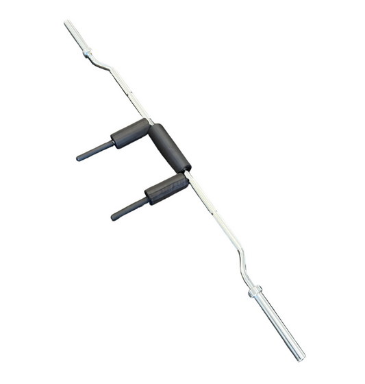 Safety squat bar featuring two handles for improved grip and stability during weightlifting exercises.