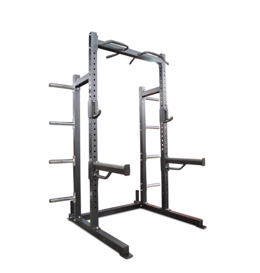 PRO Half Rack featuring a squat rack with two bars positioned for weightlifting exercises.