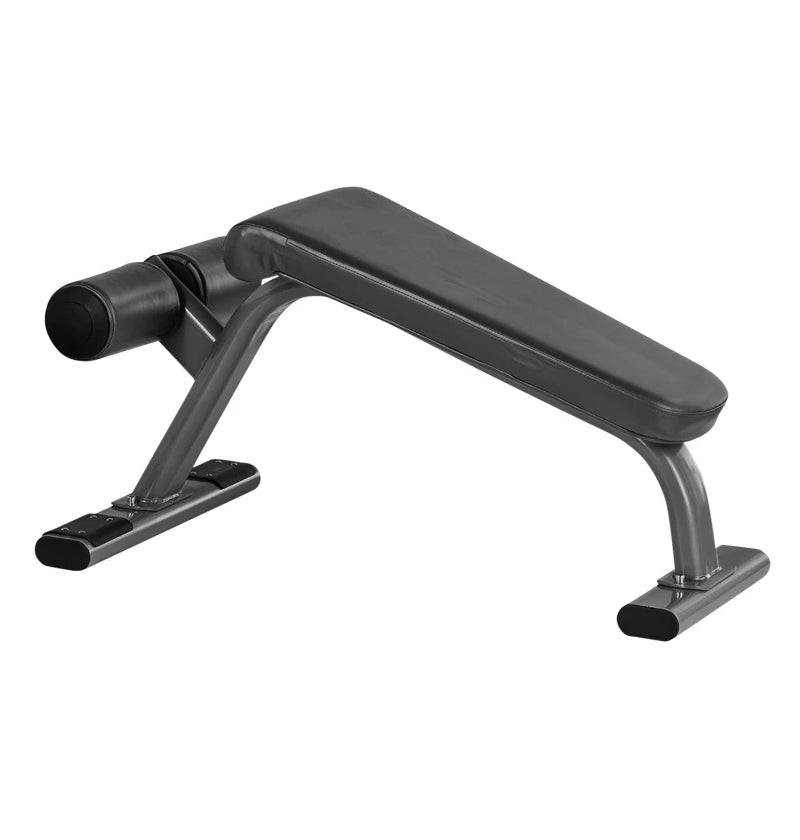 Black exercise bench with a padded seat, model Ab Bench PL7332, designed for strength training and fitness workouts.
