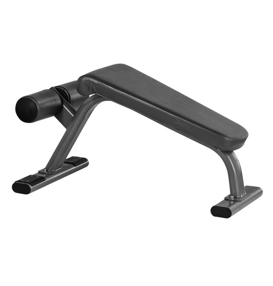 Black exercise bench with a padded seat, model Ab Bench PL7332, designed for strength training and fitness workouts.